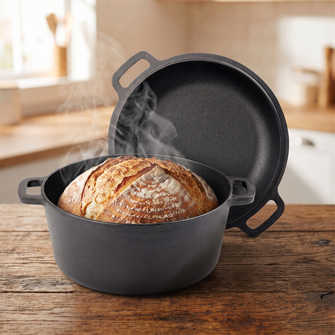 Custom Cast Iron Double Dutch Oven 2-in-1 Pre-Seasoned Cookware