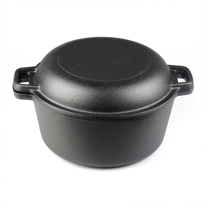 Custom Cast Iron Double Dutch Oven 2-in-1 Pre-Seasoned Cookware