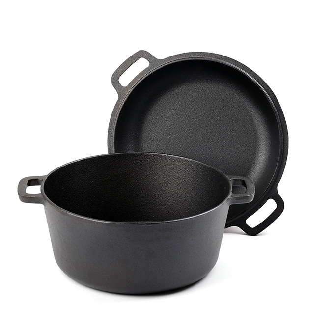 Custom Cast Iron Double Dutch Oven 2-in-1 Pre-Seasoned Cookware