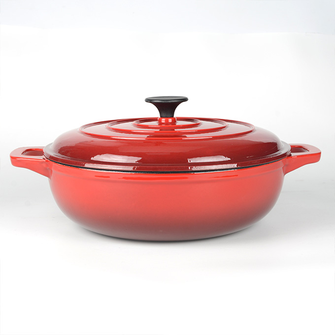 Enameled Cast Iron Braiser Pan Shallow Dutch Oven