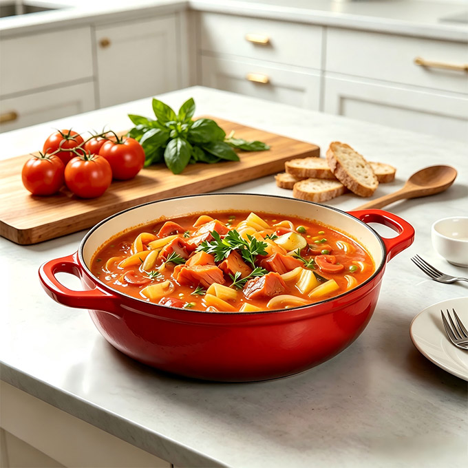 Enameled Cast Iron Braiser Pan Shallow Dutch Oven
