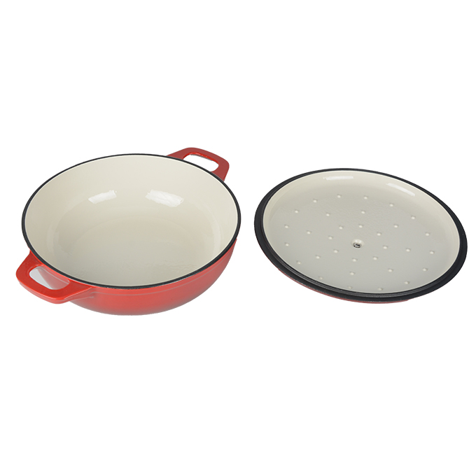 Enameled Cast Iron Braiser Pan Shallow Dutch Oven