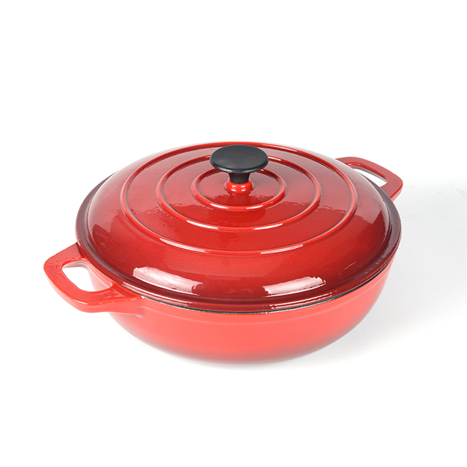 Enameled Cast Iron Braiser Pan Shallow Dutch Oven