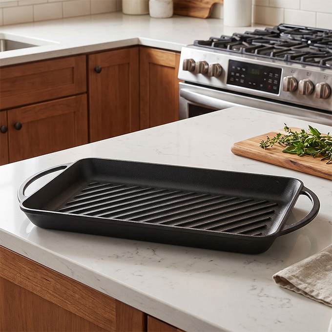 Double-Handle Non-Stick Cast Iron Skillet
