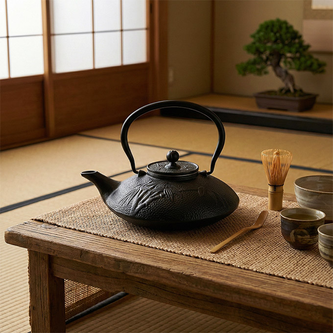 ZY0.8L Cast Iron Teapot With Bamboo Pattern