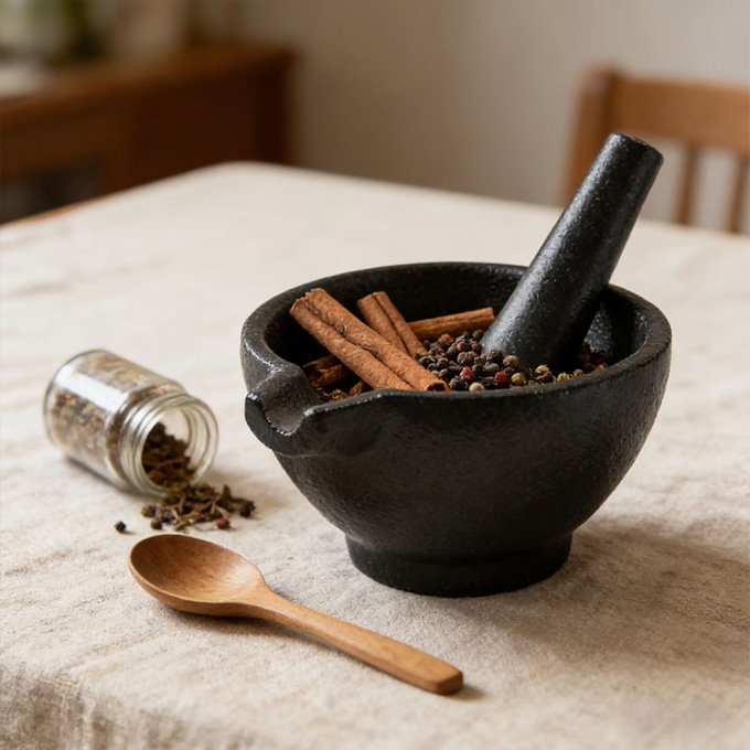 6 Inch Cast Iron Mortar and Pestle Tool Set
