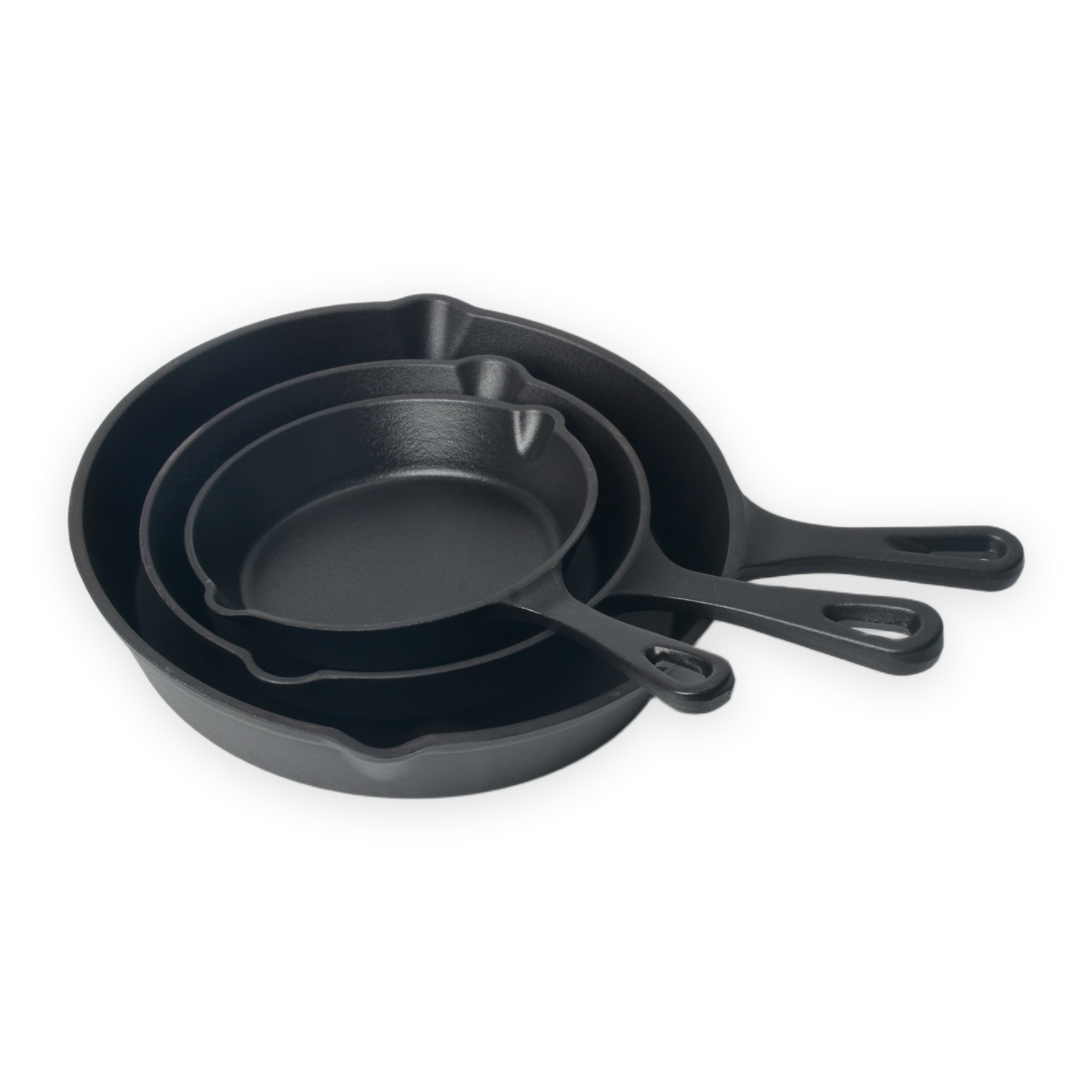 Matt Black Enamelled 3-Pc Cast Iron Skillet Set