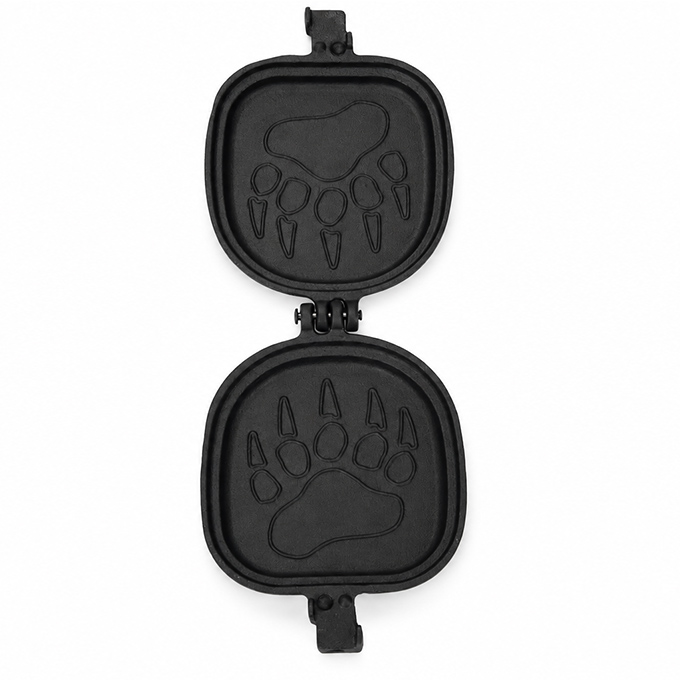 Cast Iron Pie Iron with Bear Paw Print Pattern