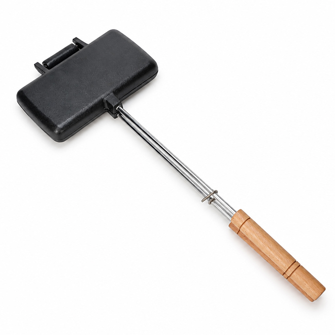 Rectangular Cast Iron Pie Iron with Internal Ridges