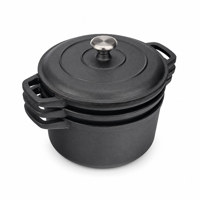 3-Piece Stackable Cast Iron Cookware Set with Lid