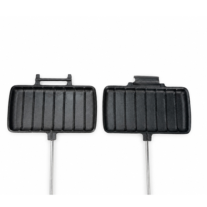 Rectangular Cast Iron Pie Iron with Internal Ridges