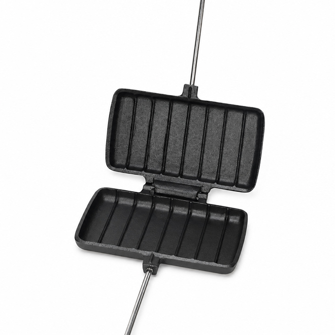 Rectangular Cast Iron Pie Iron with Internal Ridges