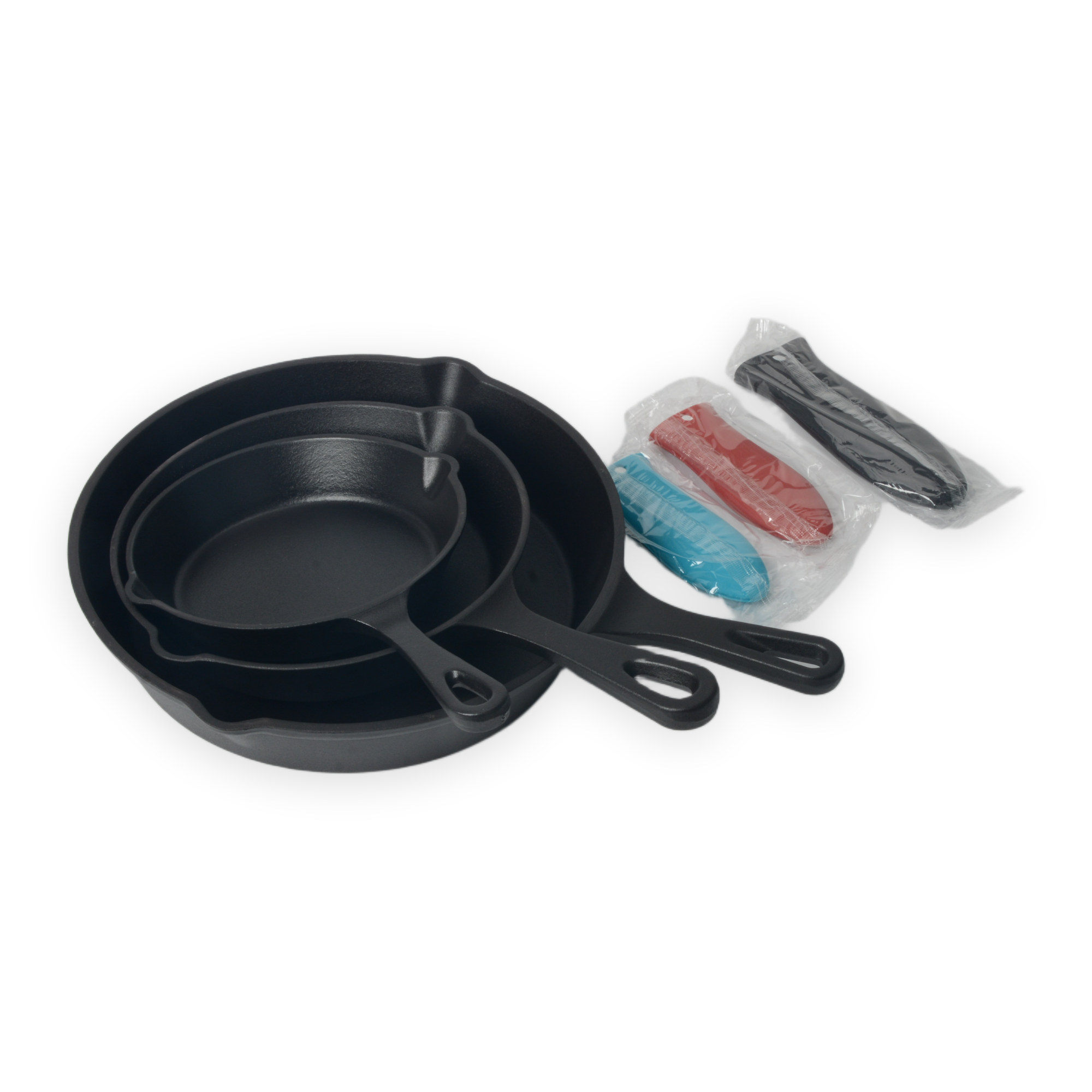 Matt Black Enamelled 3-Pc Cast Iron Skillet Set