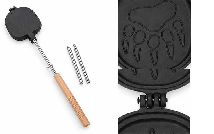 Cast Iron Pie Iron with Bear Paw Print Pattern