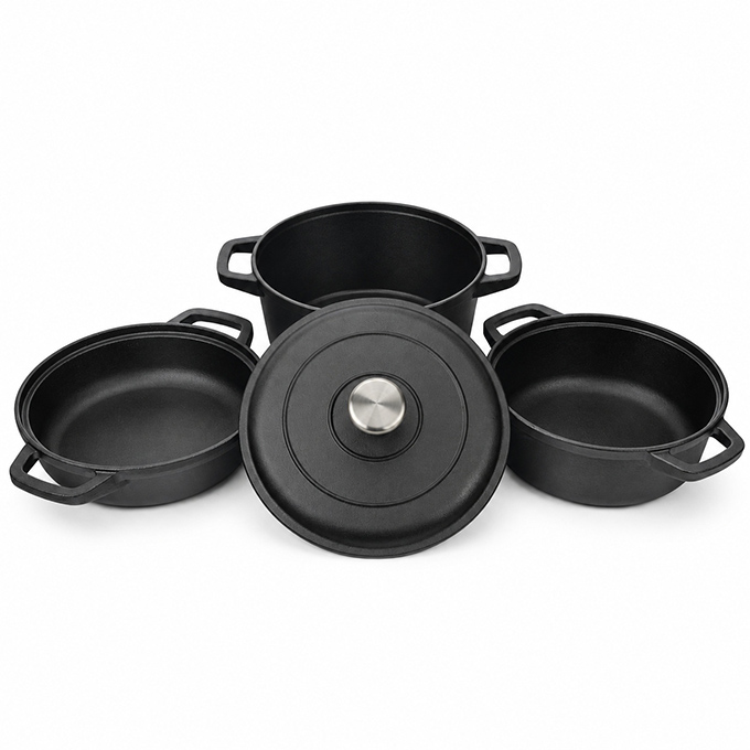 3-Piece Stackable Cast Iron Cookware Set with Lid