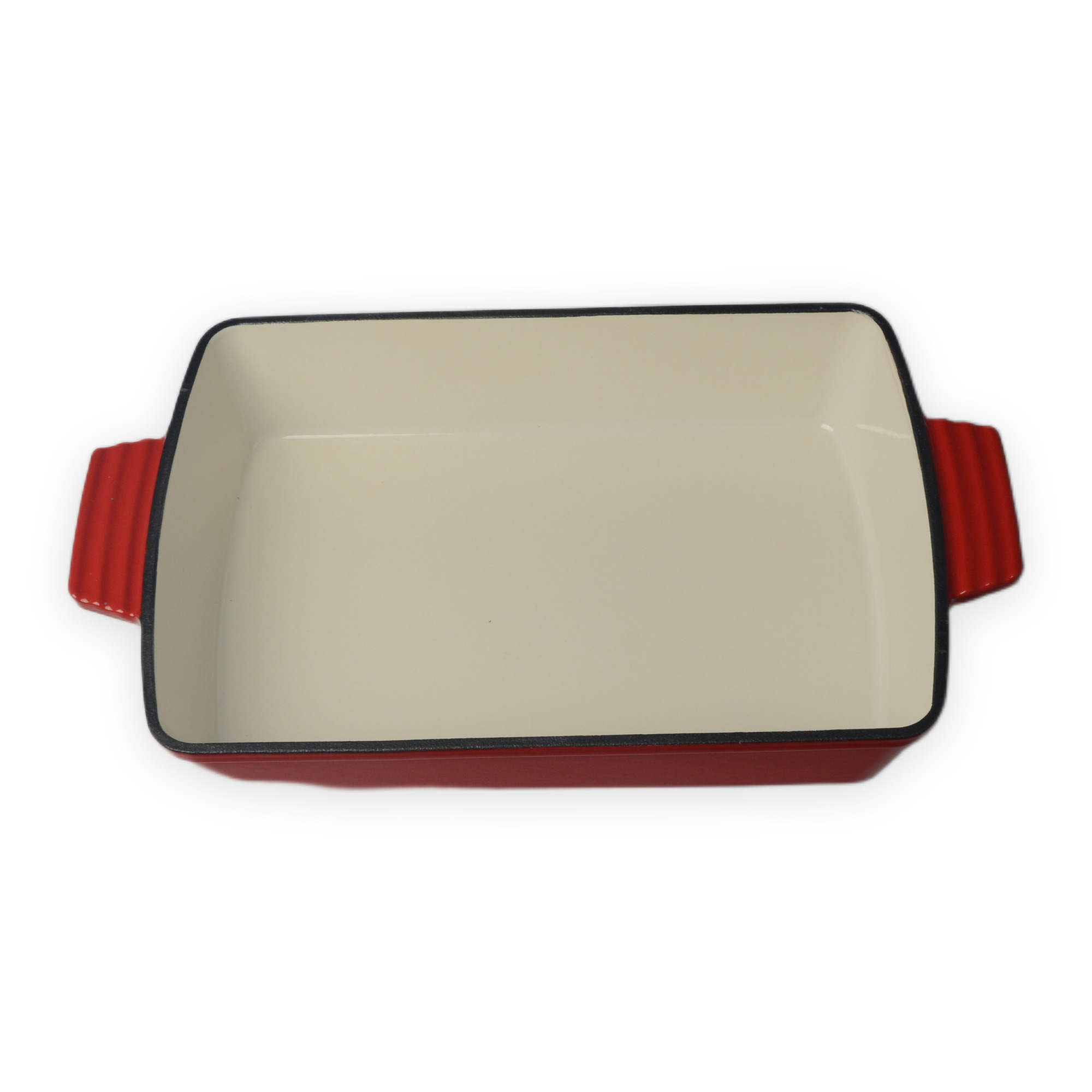 Red Enamelled Cast Iron Rectangular Baking Dish with Dual Side Handles