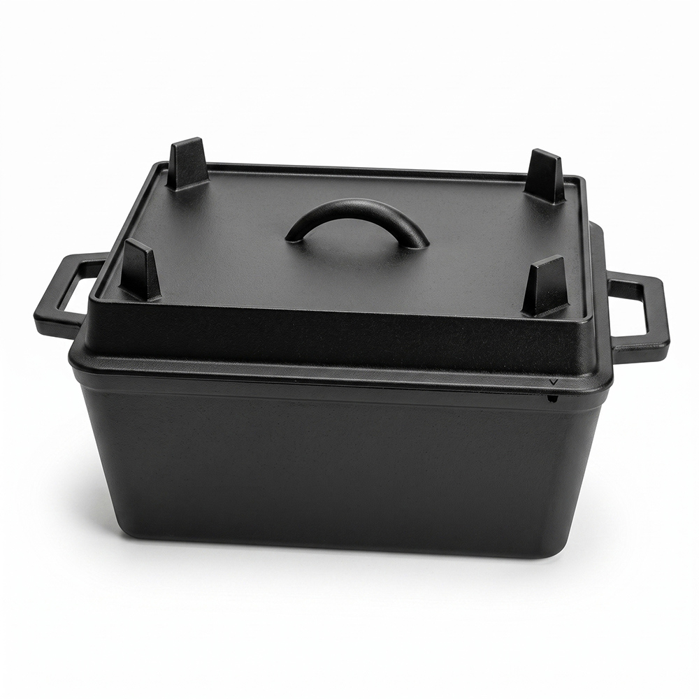 Square cast iron bread pan with legs