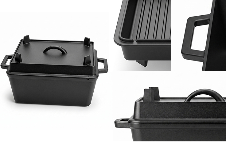 Square cast iron bread pan with legs