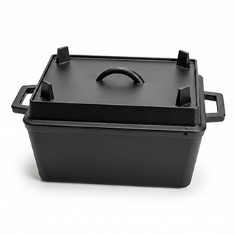 Square cast iron bread pan with legs