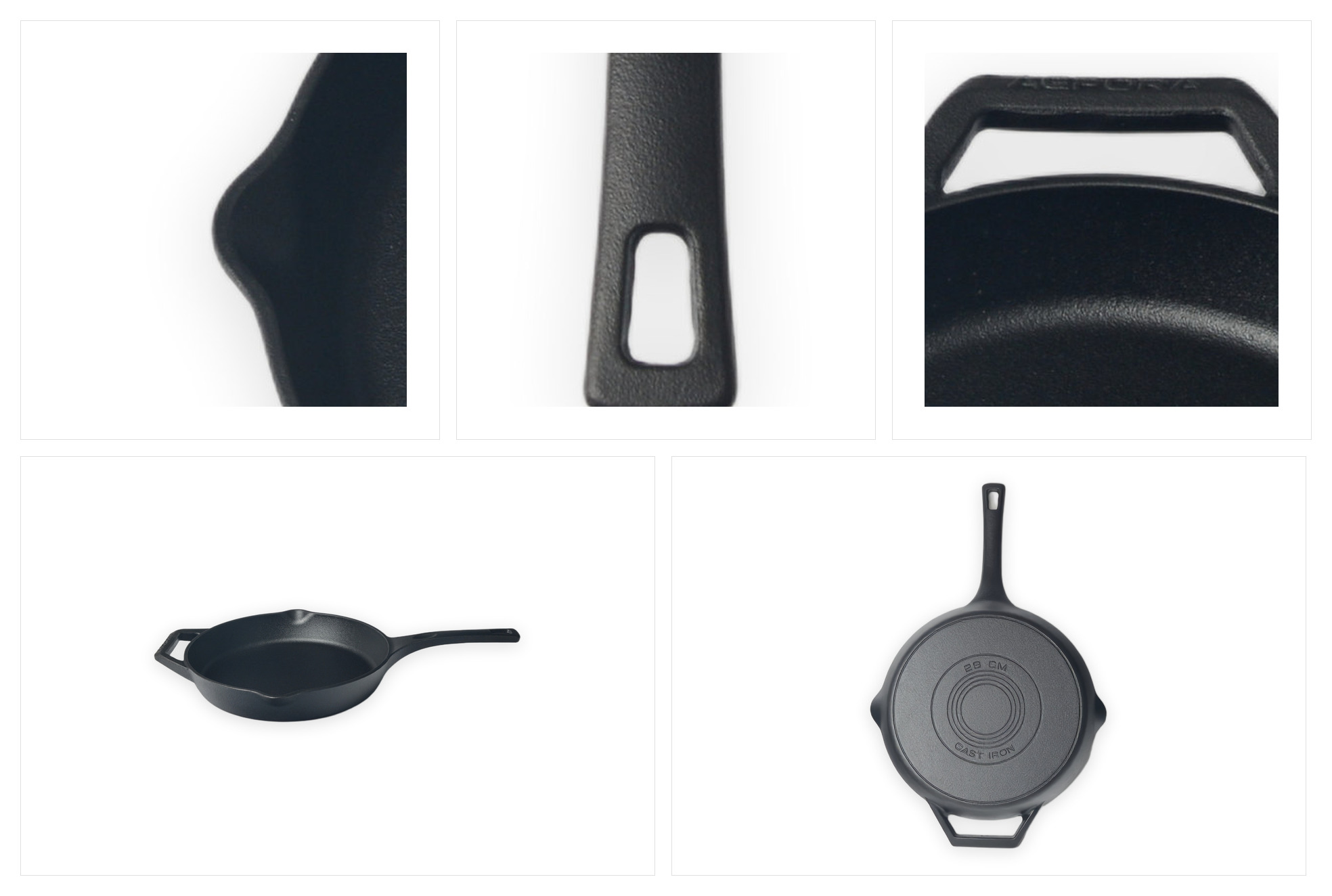 28cm Grape Seed Oil Pre-Seasoned Cast Iron Skillet with Dual Pour Spouts Detail